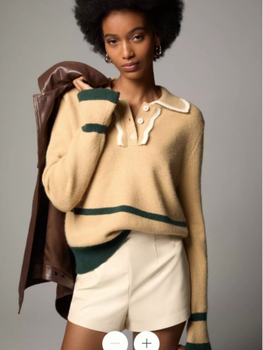 Maeve Anthropologie Scallop Collared Polo Pullover Sweater Tan Green X-Small XS